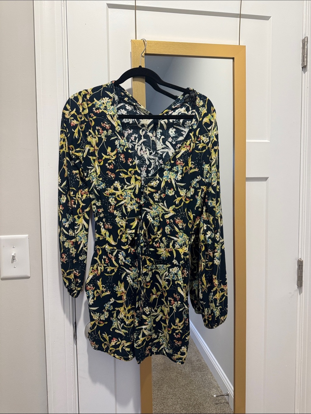 Jessica Simpson Black Floral Wrap with Yellow, long sleeves and shorts